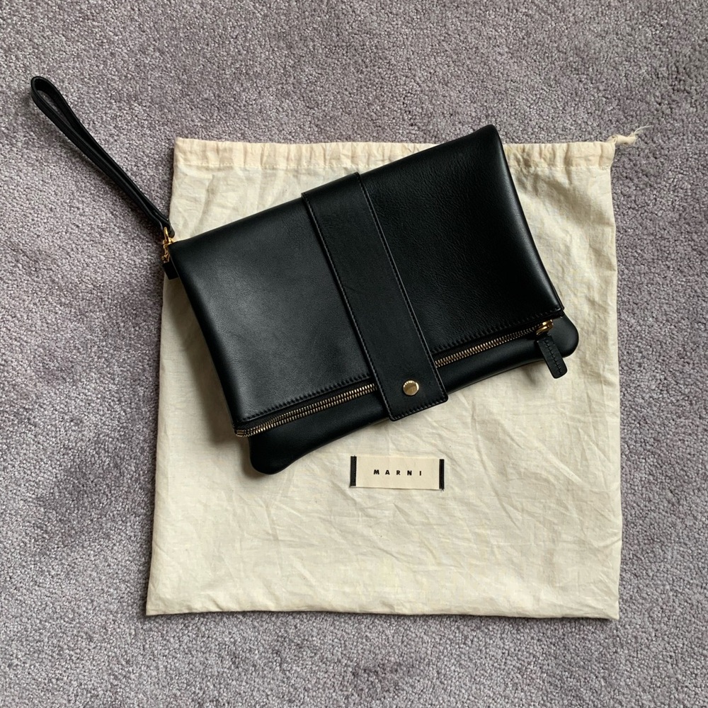 MARNI Black Leather Clutch Bag Handbag